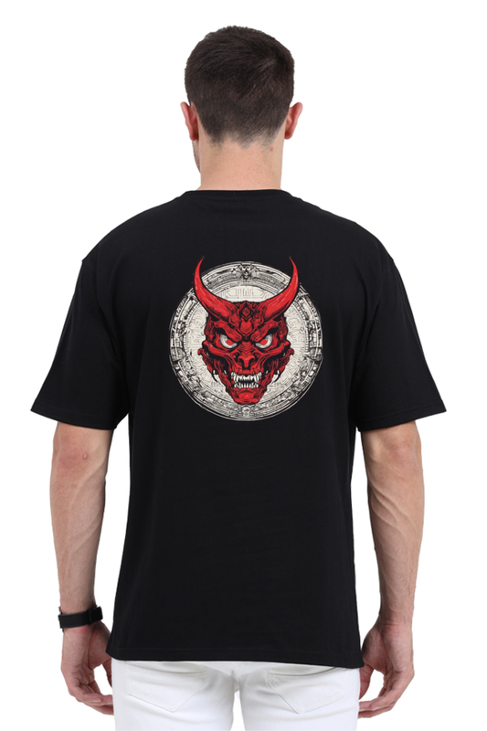Crimson Horned Satan: Premium Oversized Drop-Shoulder Tee